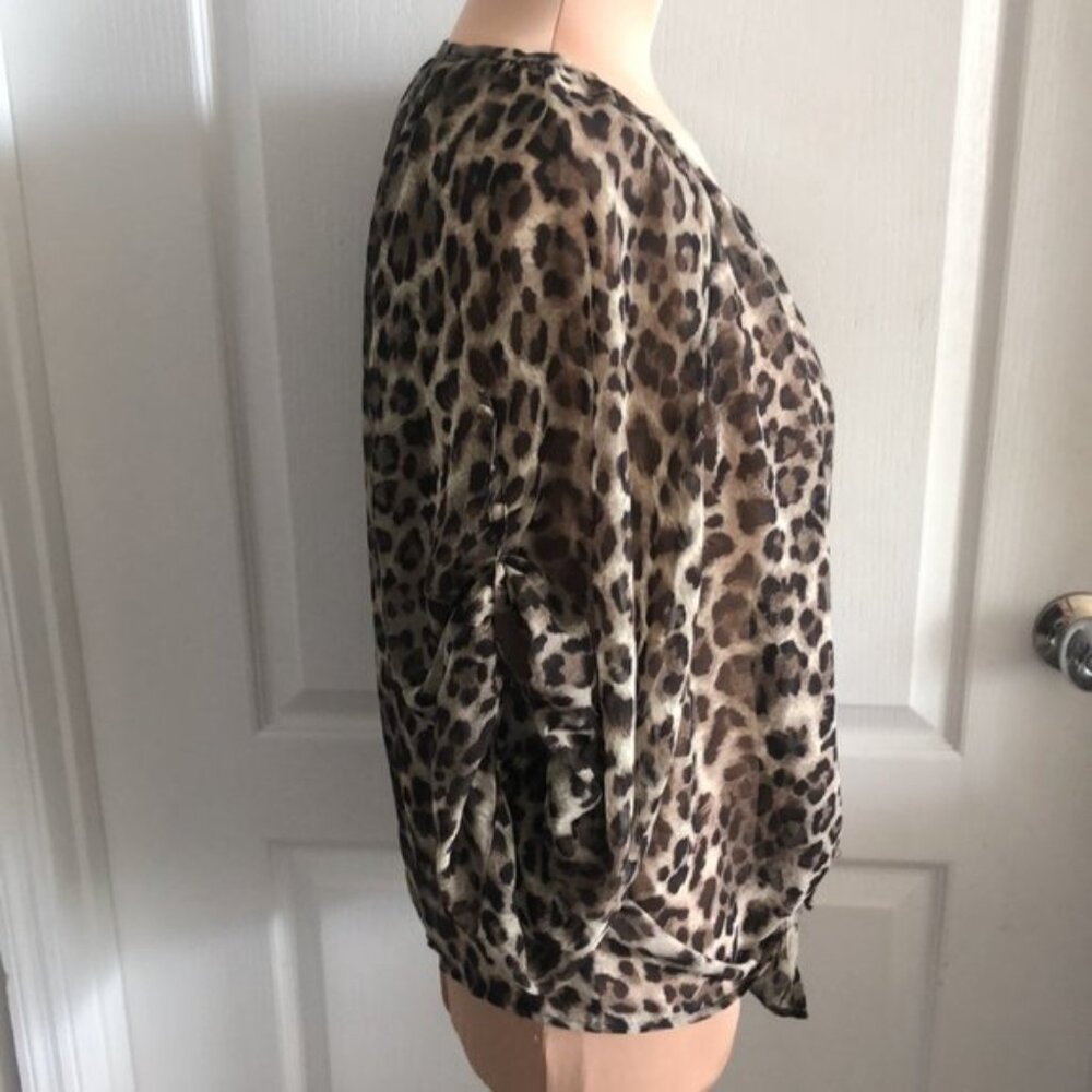 CHARLOTTE RUSSE Cheetah Leopard Animal V Neck Henley Tunic T Shirt Top Blouse S - Picture 5 of 10